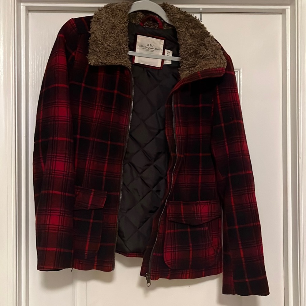 Black and Red Wool Winter Coat